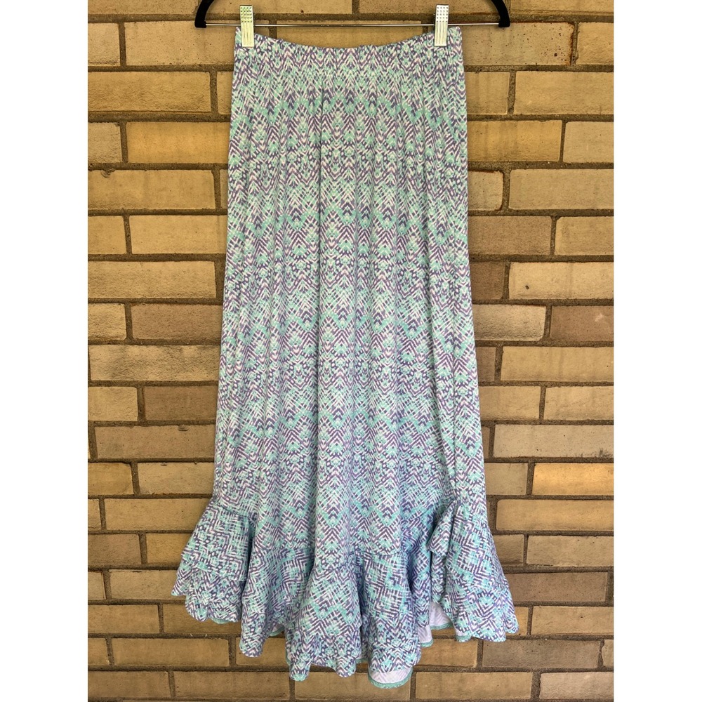 Cabana Life Purple Aqua Chevron Print Ruffle Hem Maxi Skirt Sz Small Resort Wear